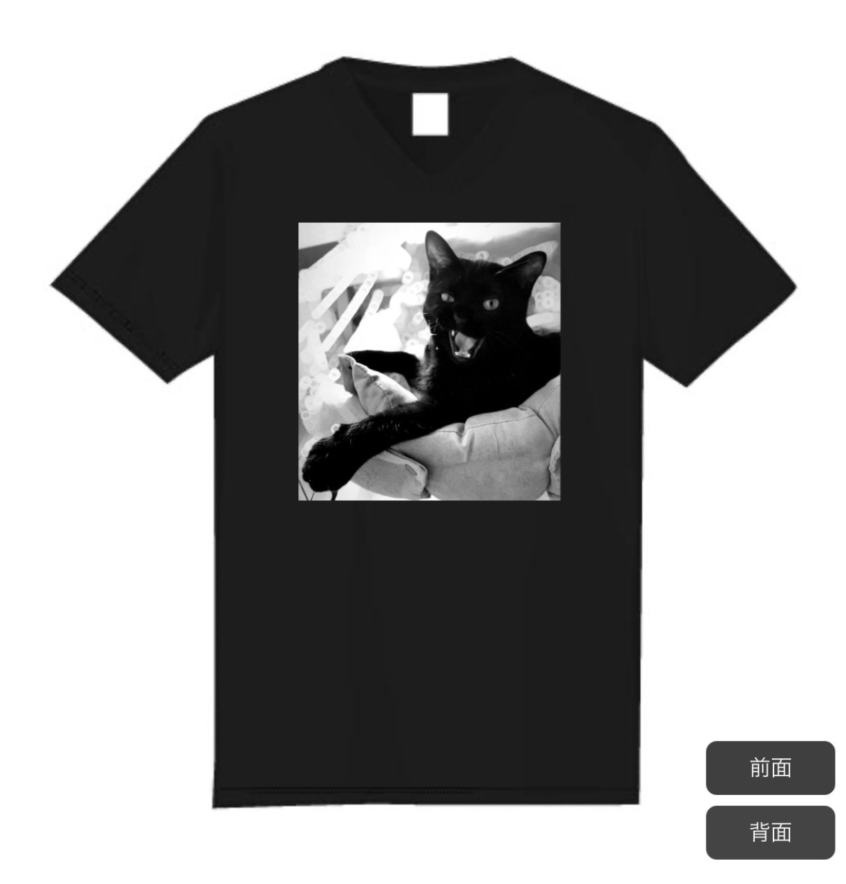 黒猫VネックTシャツ（M）少し生地厚め by 猫澤靖｜雑貨百般・本当に