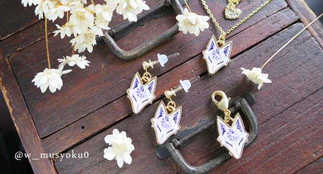 狐面シリーズアクセサリー 藤ノ花（紫） 狐面シリーズ・ピアス 藤ノ花