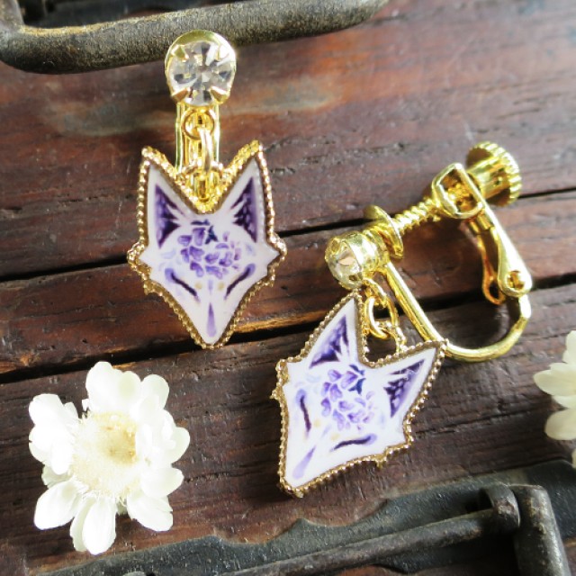 狐面シリーズアクセサリー 藤ノ花（紫） 狐面シリーズ・イヤリング 藤